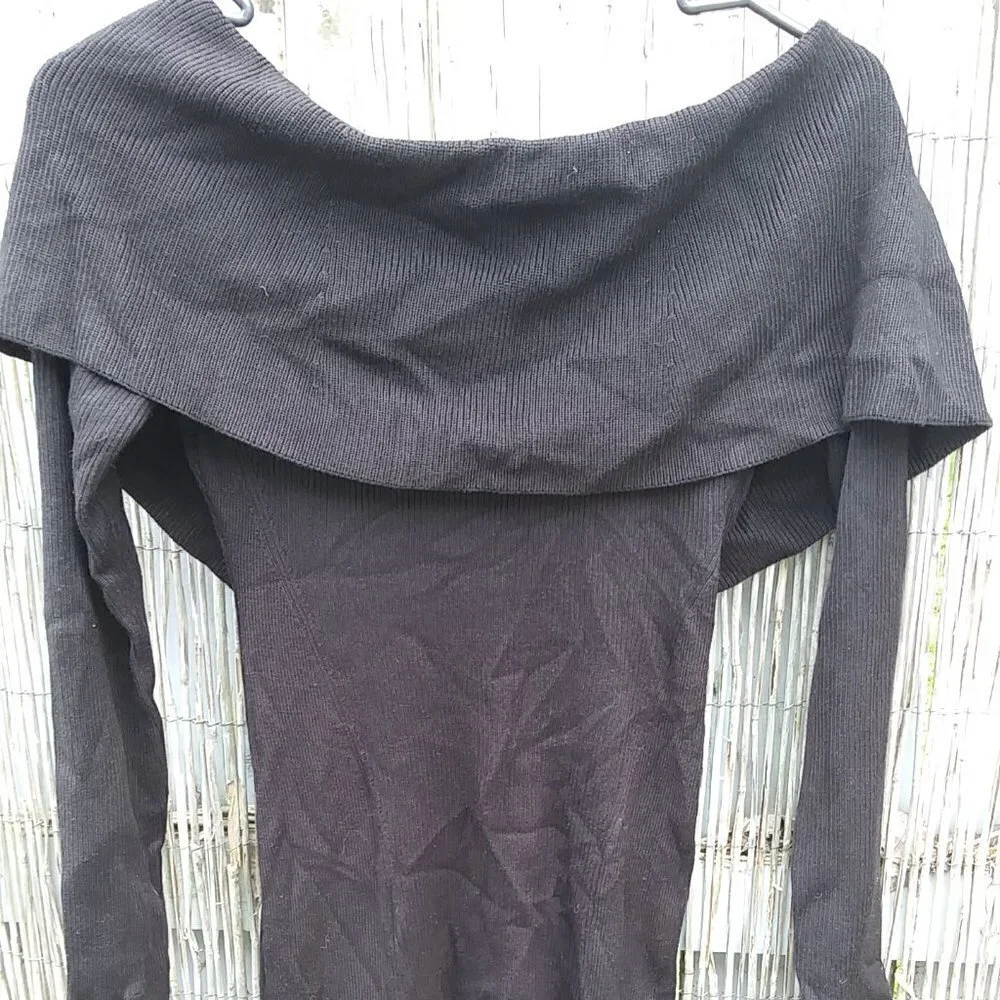 White House Black Market Black Sweater with Cowl, Peekaboo Area & Bow - XS NWT